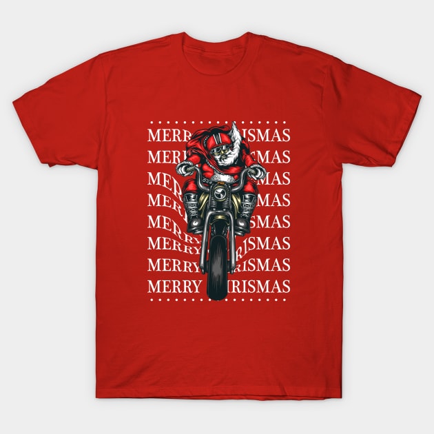 Biker Santa T-Shirt by Trippyarts Store